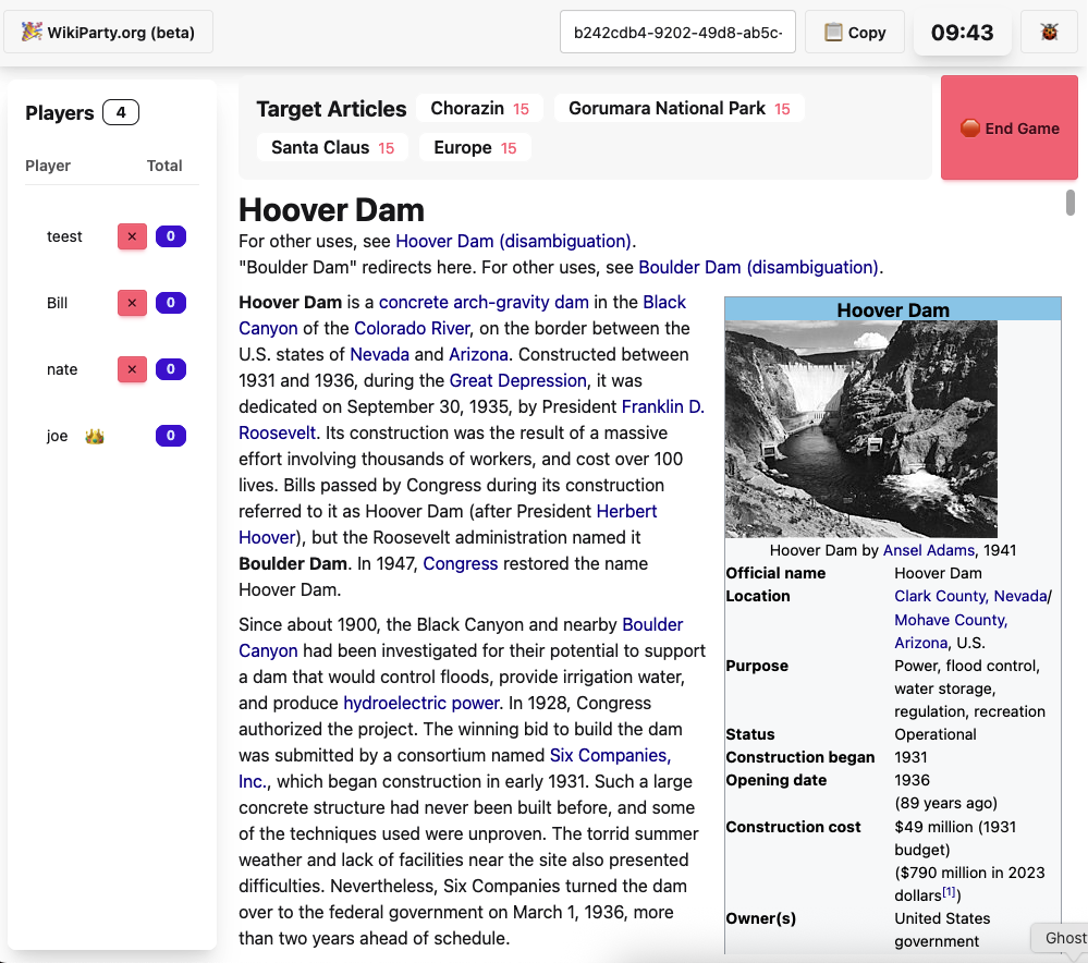 wikiparty front page